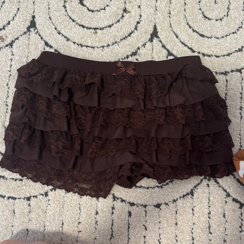 Amazon Women's High Waist Brown Ruffle Shorts
